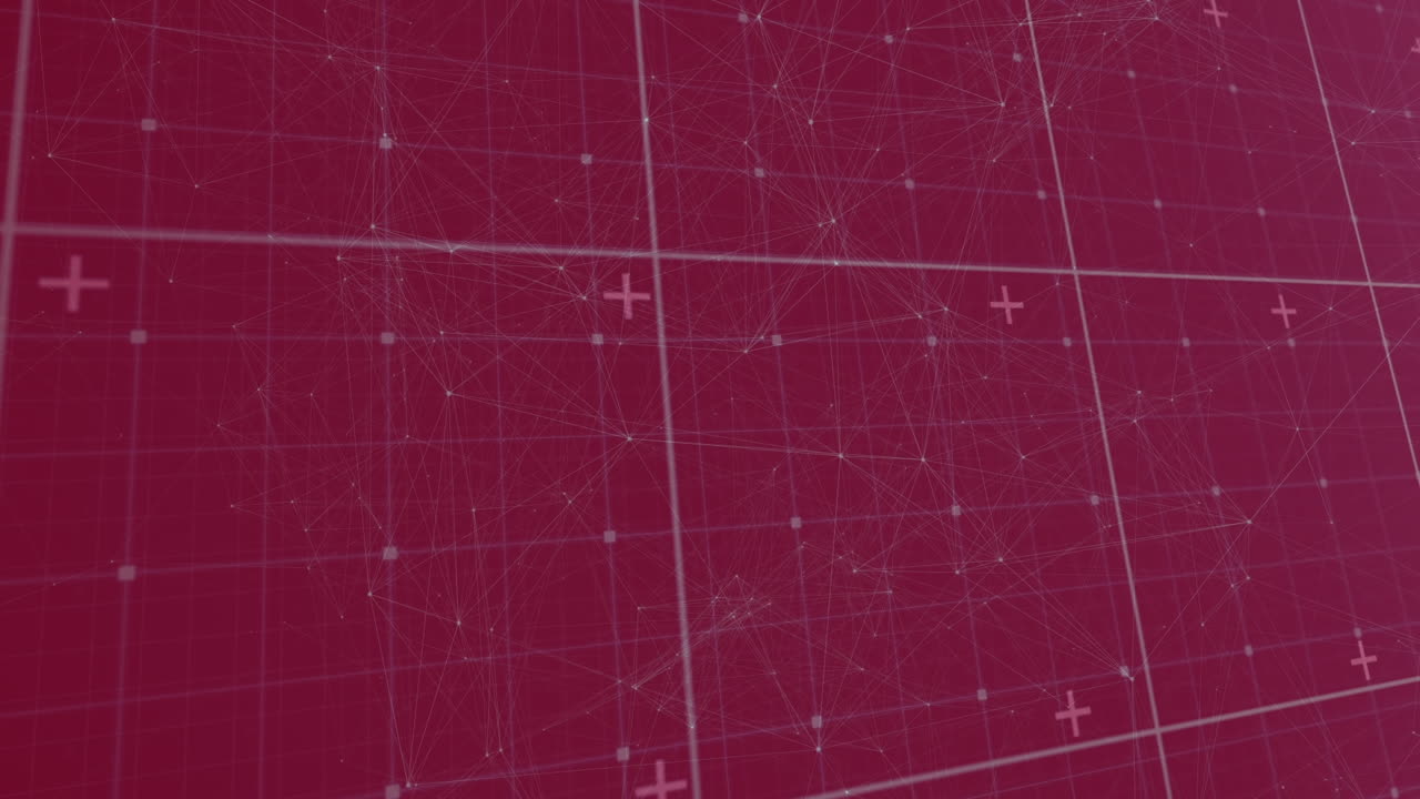 데이터 처리 및 연결 네트워크의 애니메이션이 빨간색 배경에 있습니다.