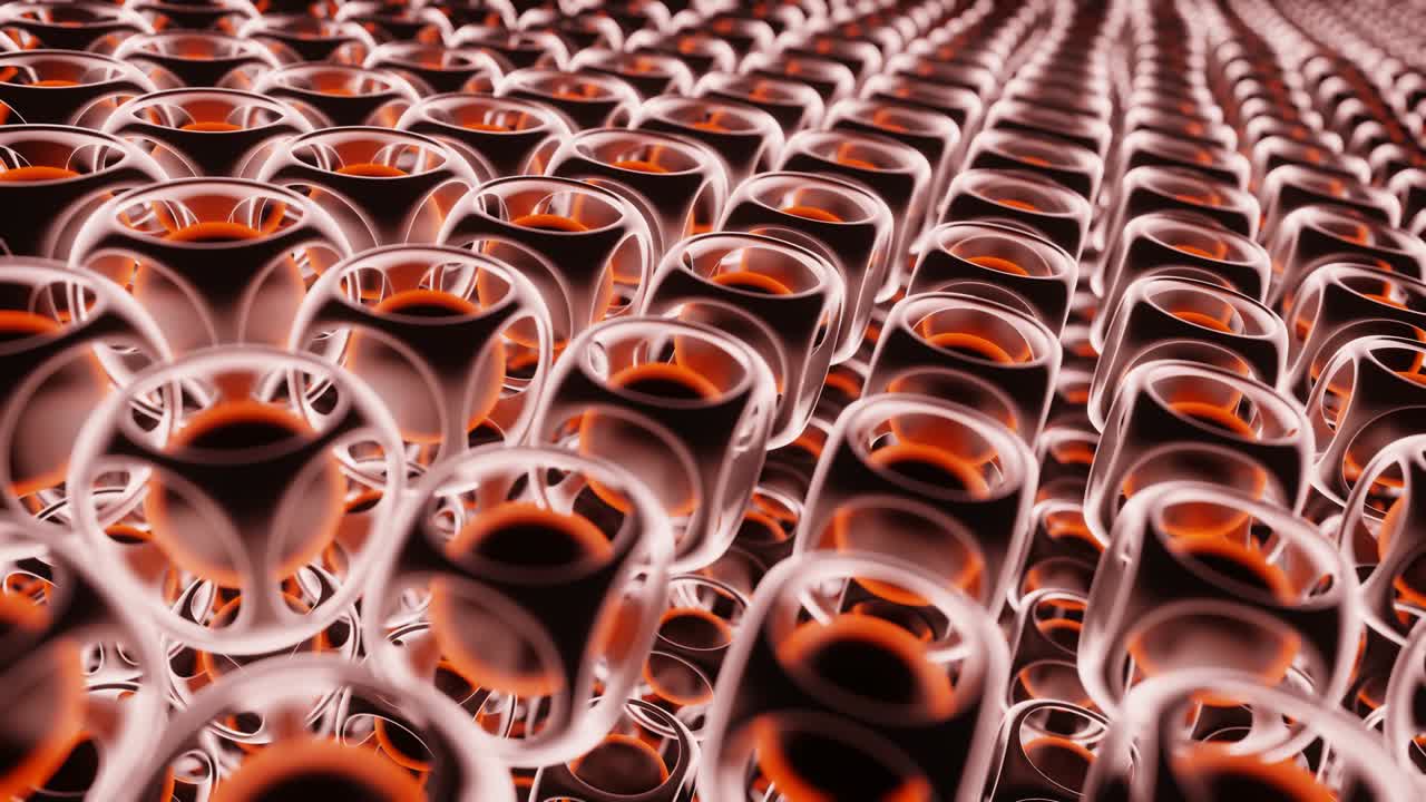 추상적인 네온 빛으로 큐브에 있는 반이는 공의 애니메이션입니다.