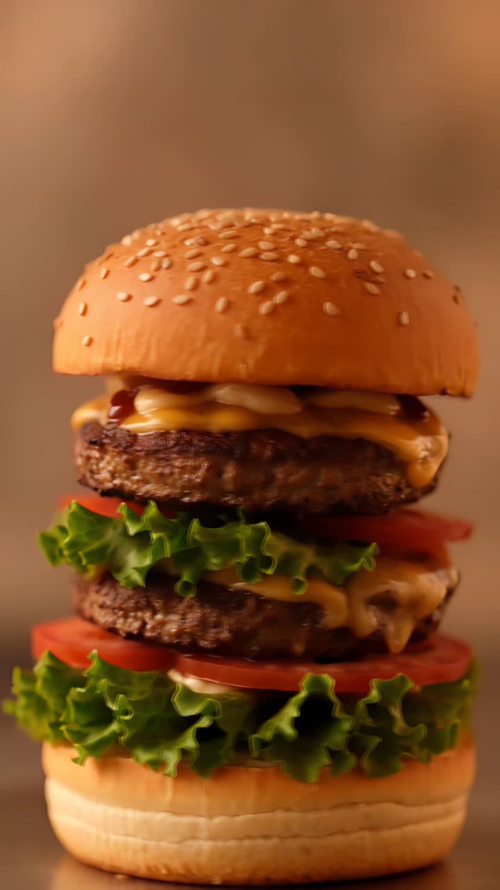 Hamburger Succoso Primo Piano Sfondo Bokeh 4K