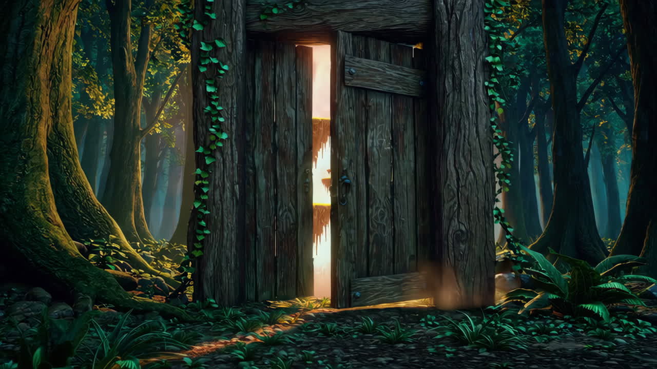 Mysterious Doorway to Floating Islands in an Enchanted Forest