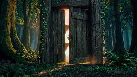 mysterious doorway to floating islands in an enchanted forest