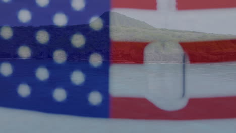 animación de ondear la bandera estadounidense sobre el paisaje marino
