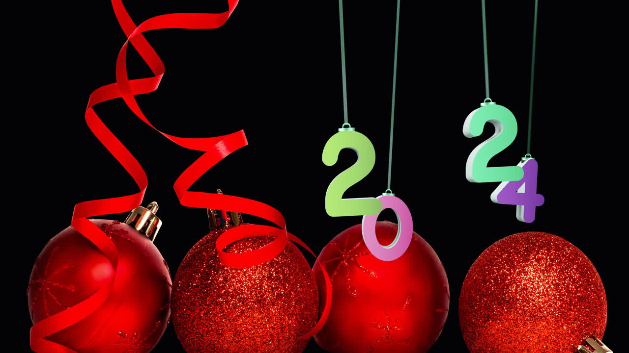 animación del texto de 2024 y decoraciones navideñas en el fondo