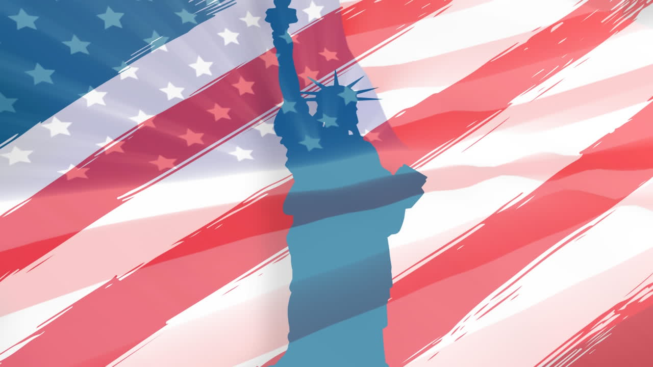 la estatua de la libertad y la bandera estadounidense