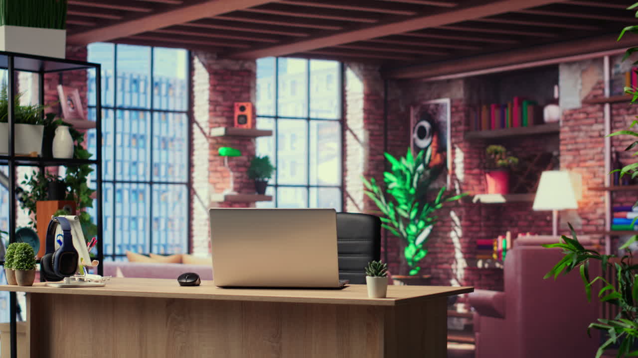 현대적인 장식과 책상으로 빈 미니멀리즘 아파트 공간