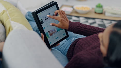 Couple,-sofa-and-tablet-or-screen-for-holiday