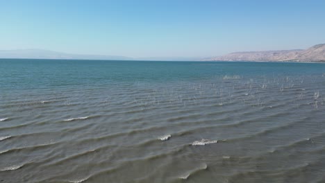 peaceful scenic view of the sea of galilee in israel. calm blue waters, distant hills, and natural light create a serene and timeless middle eastern landscape