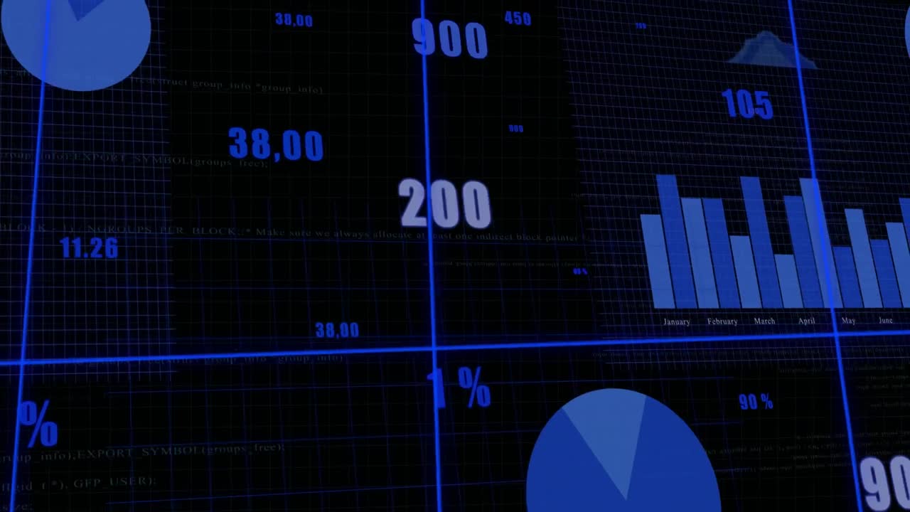 animación de flechas que caen hacia abajo, cambiando datos financieros y gráficos sobre fondo negro
