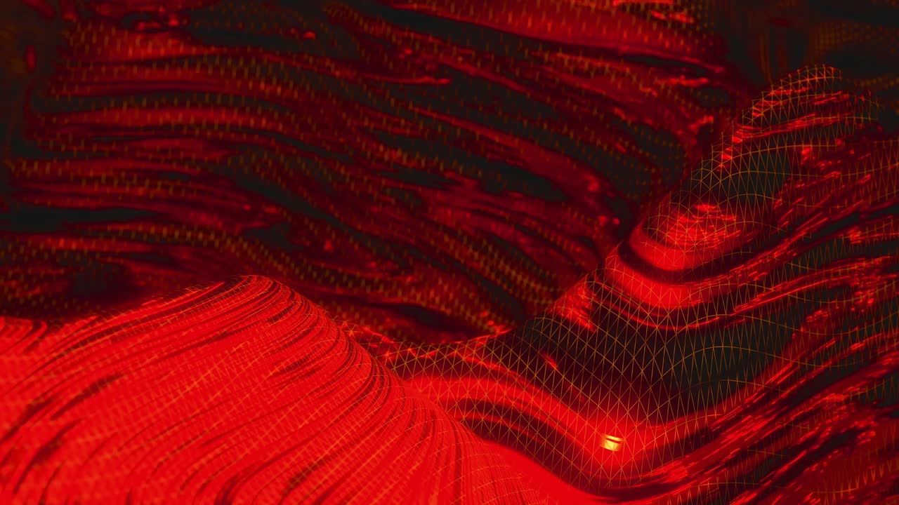 Onde wireframe rosse dinamiche con luci pulsanti