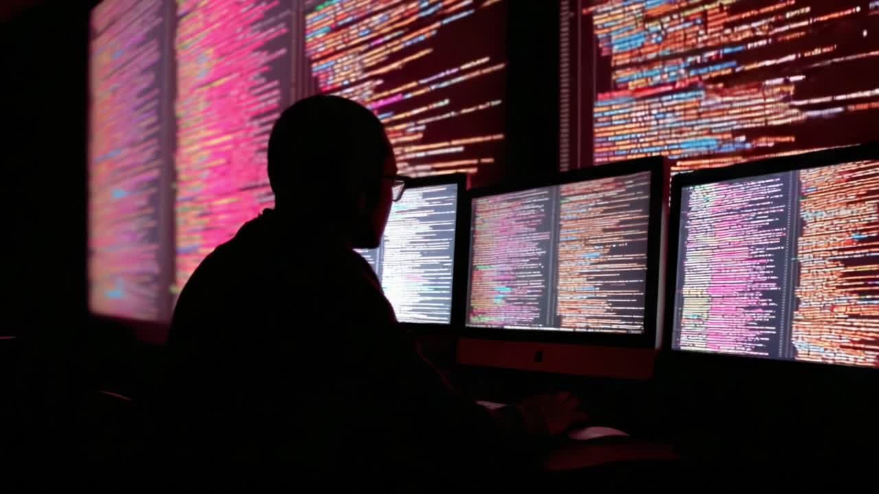A Focused Individual Engaged in Computer Programming Amidst a Vibrant Screen of Colorful Code - A Deep Dive into the World of Coding and Technology