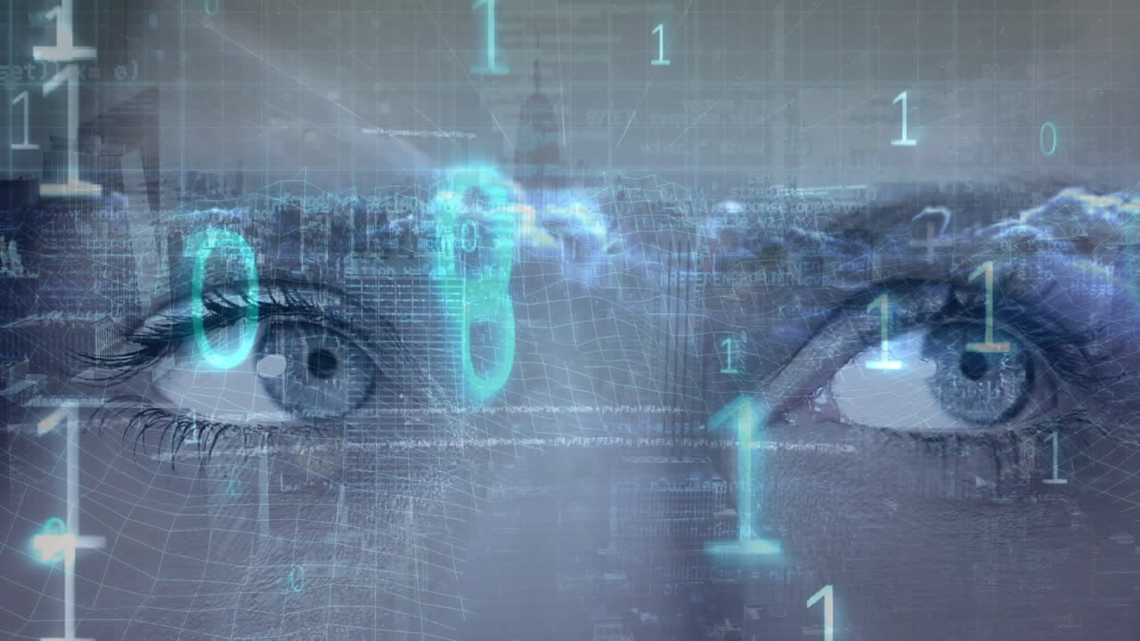 occhi che guardano da sinistra a destra e numeri in primo piano