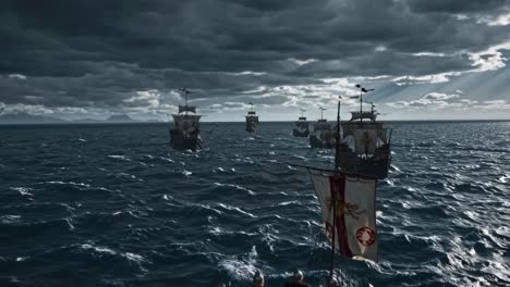 medieval fleet and council meeting at sea