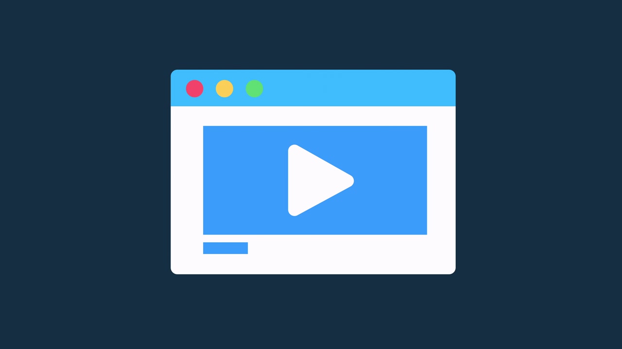 Finestra del browser animata che si apre e carica un lettore video.