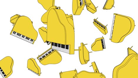 muchos pianos amarillos sobre un fondo blanco.
