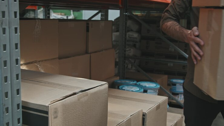 Man Moving Boxes in Warehouse