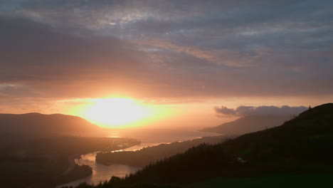 sunrise over warrenpoint from flagstaff viewpoint on fathom hill near newry