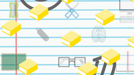 animation of school items icons moving on white background