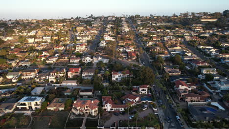 san diego cliffs california usa, aerial view of streets and buildings in upscale residential neighborhood, revealing drone shot