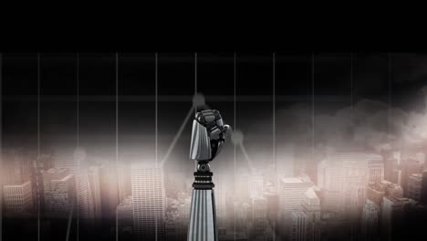 mano de robot con un fondo de la ciudad
