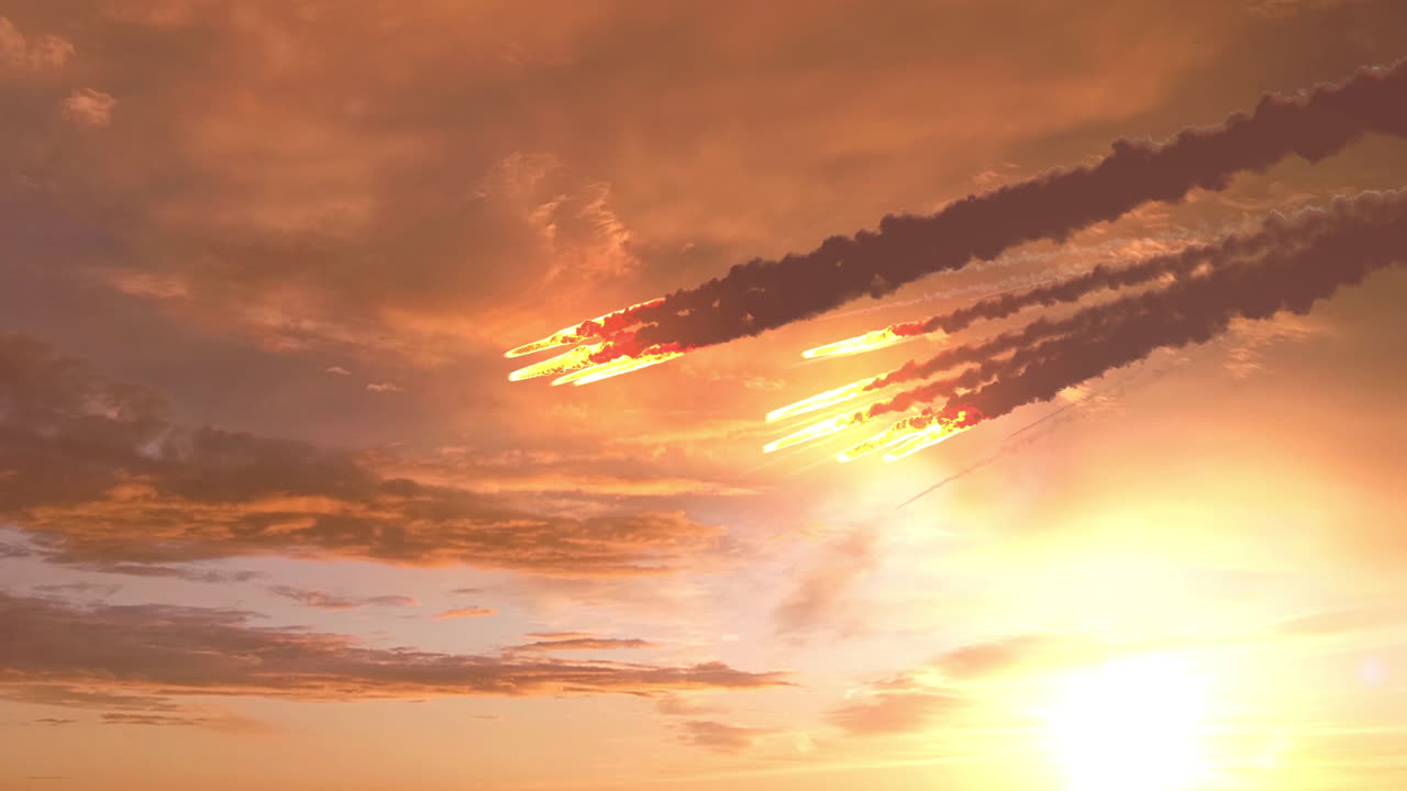 Meteors in the sky at sunset