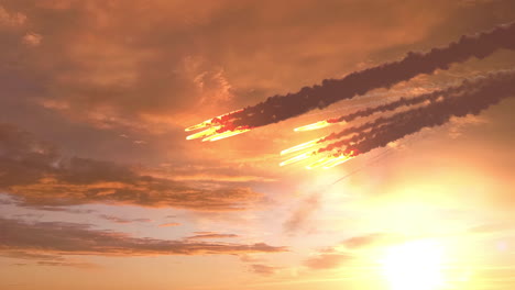 meteors in the sky at sunset