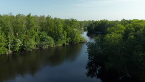 Río-Sereno-Con-Reflejo-De-Espejo-En-Ossenzijl,-Frisia,-Países-Bajos