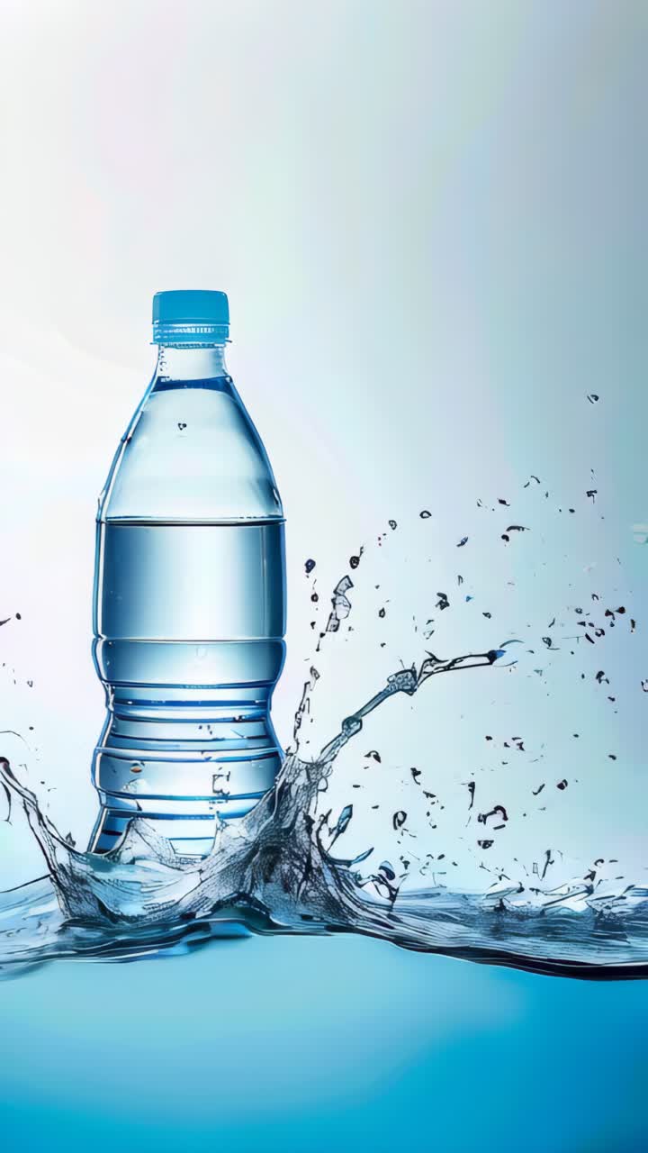 A bottle of water is next to a splash of water