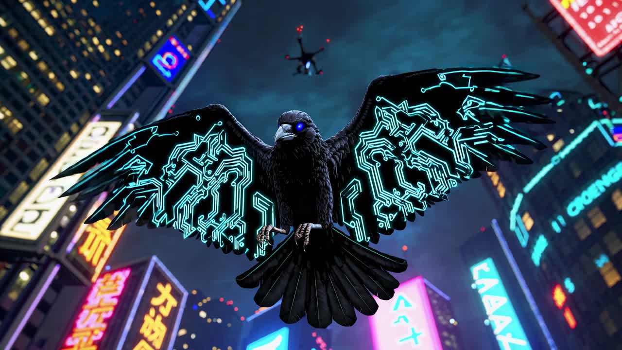 Cyberpunk Crow in Neon City