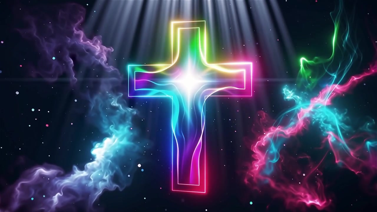 Croce Cristiana Luce Celestiale Sfondo per il Culto.