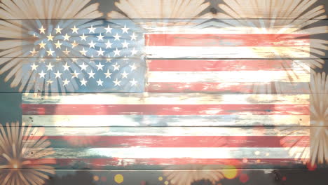 distressed american flag with fireworks and light overlays