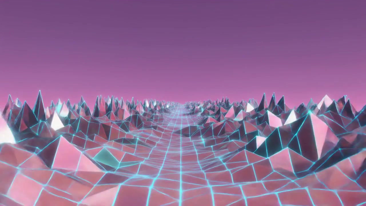Retro Synthwave Style Digital Landscape with Glowing Grid