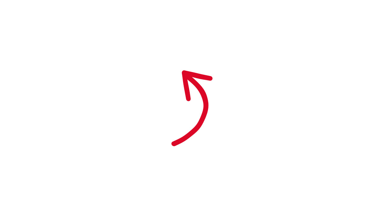 Animated Red Curved Arrow Drawing on White Background