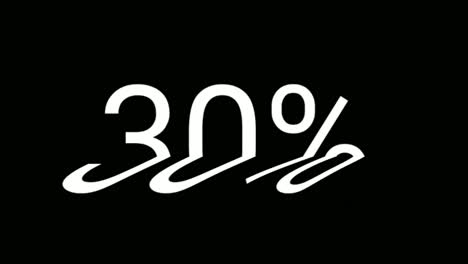 number thirty percent 30% animation motion graphics with glitch effect on black background