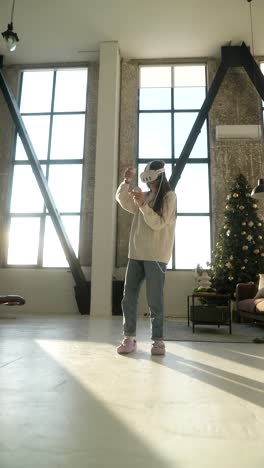 woman using vr headset in a modern apartment