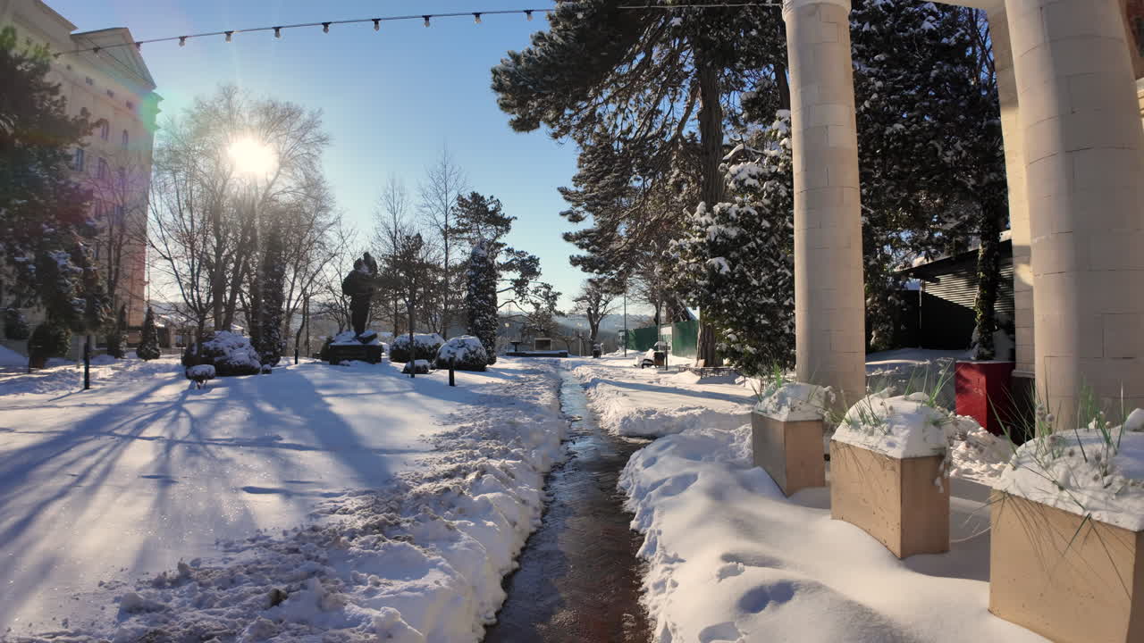 White snow at Valea Morilor lake park in Chisinau, Moldova