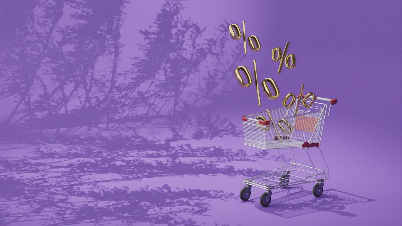 할인 소매 판매, 쇼핑 카트 애니메이션의 퍼센트 기호