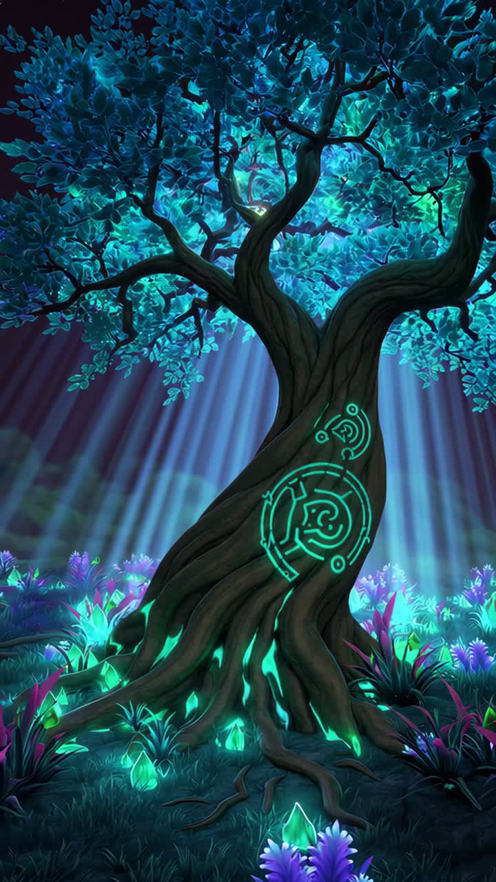 Enchanted Glowing Tree in a Mystical Forest