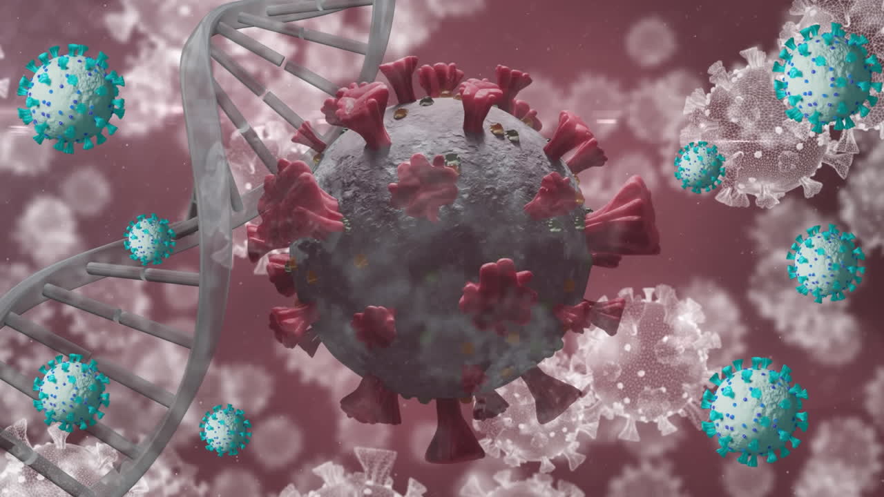 animación de las células del virus sobre la hebra de adn