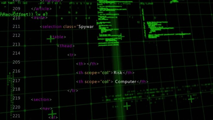 Animation of warning text and data processing over grid