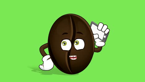 cartone animato caffè fagiolo chiamata telefono con faccia animazione alfa matte
