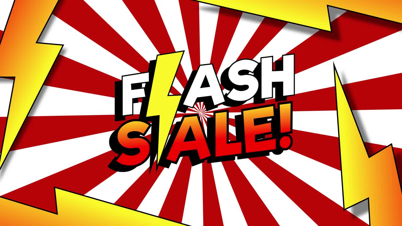 플래시 판매 메시지를 보여주는 애니메이션 광고.