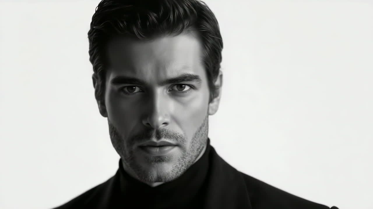Retrato em preto e branco de um homem