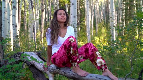 cinematic female women model actress cute outfit dark brown hair sitting wonder on aspen trees denver steamboat strawberry hot springs rocky mountain national park colorado summer golden hour close