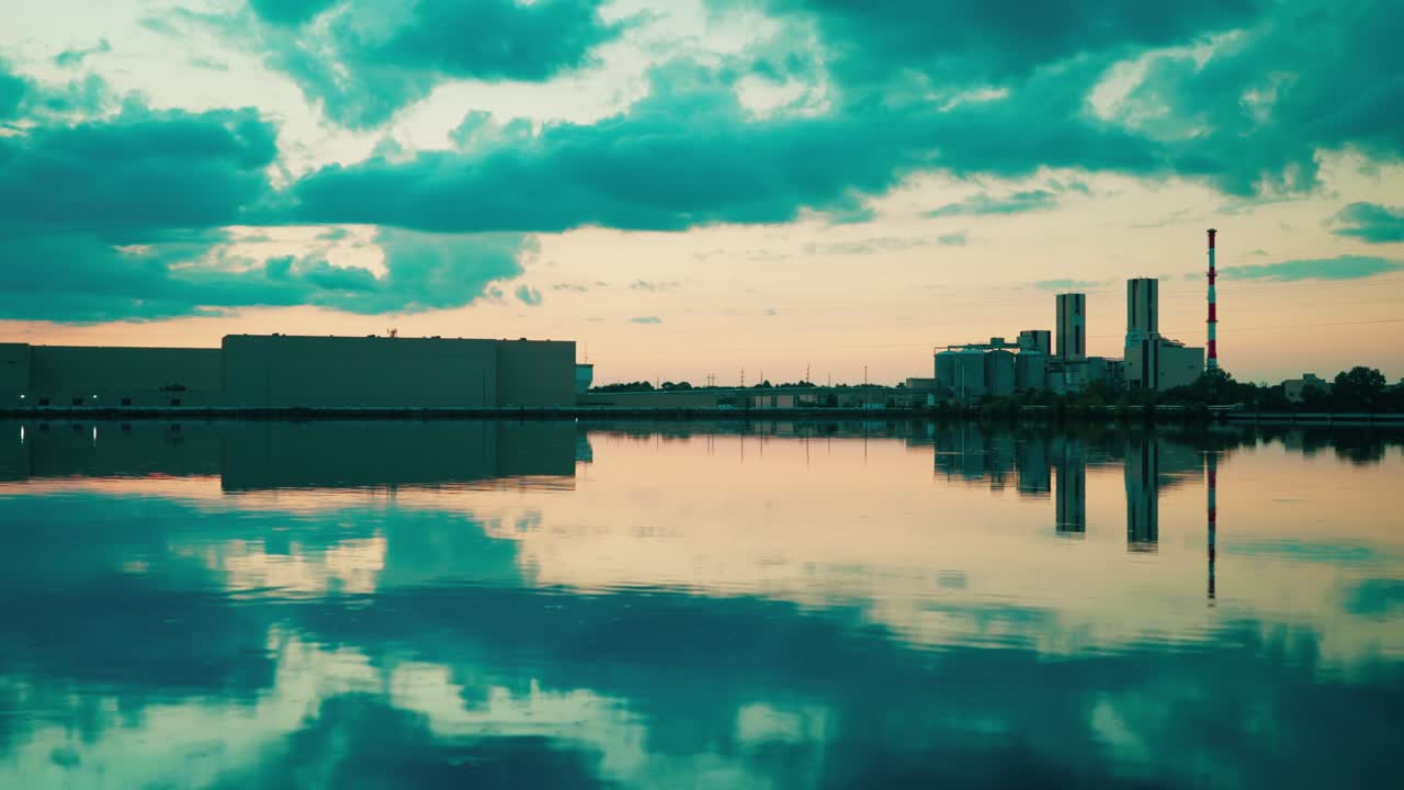 Industrial Paper Mill at Sunset in Wisconsin Rapids | Manufacturing jobs in Midwest