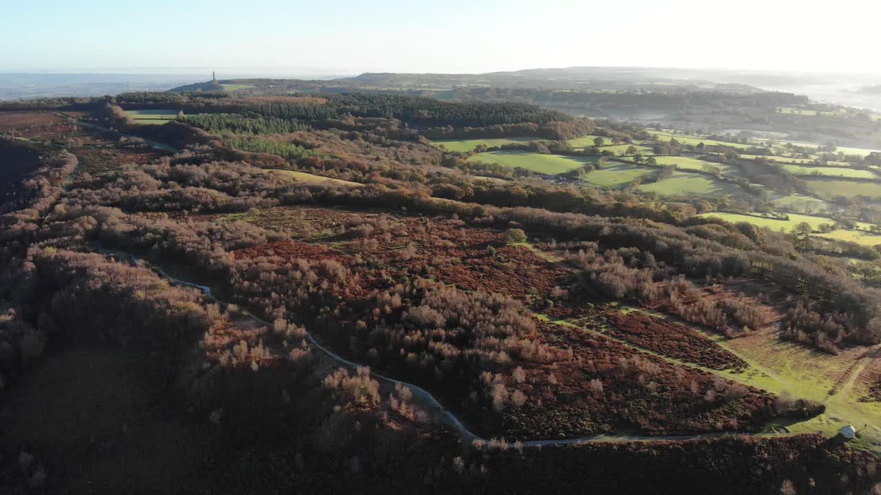 Autumnal Aerial View of Rolling Hills and Farmland