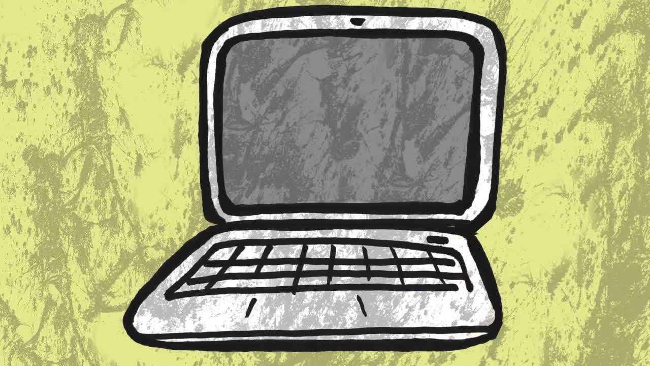Animation of moving shapes over laptop