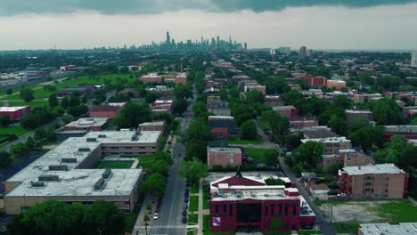 pov from south side chicago to chicago downtown aerial