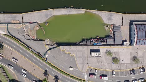 Aerial-top-down-shot-of-collapse-at-Port-of-Don-Diego-in-Santo-Domingo,Dominican-Republic