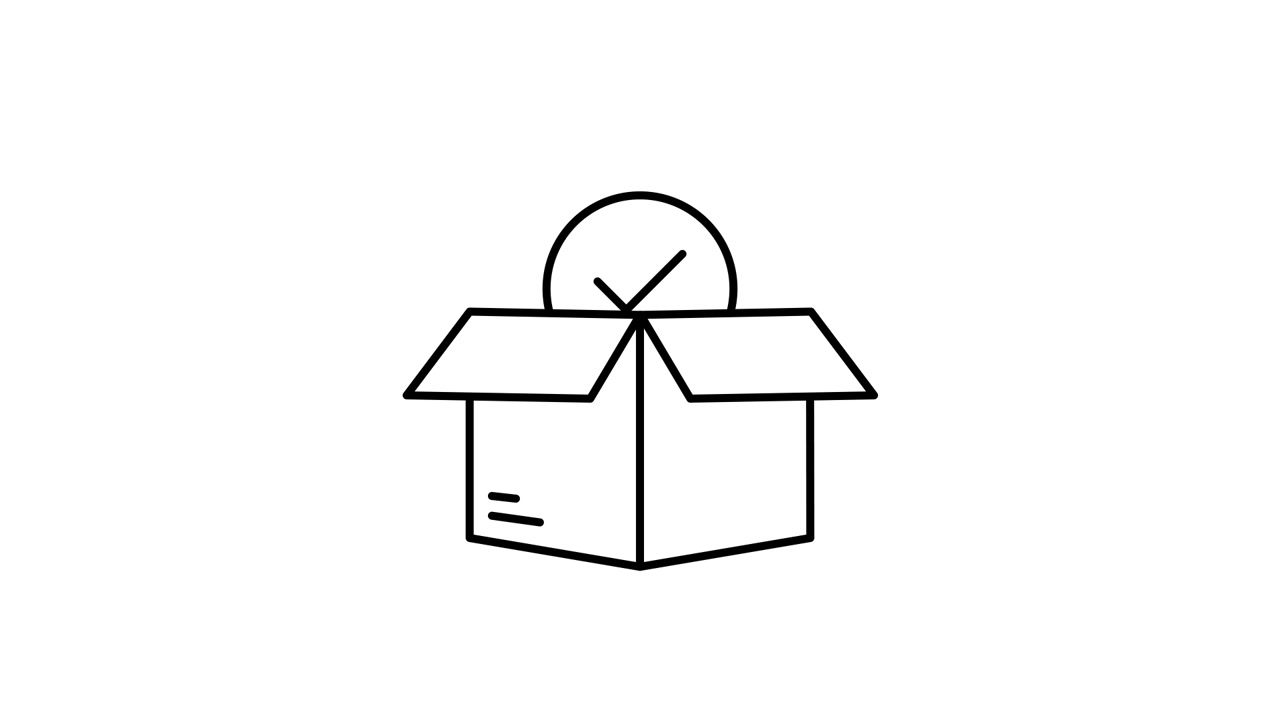 Animated Line Icon of a Cardboard Box Opening with a Checkmark