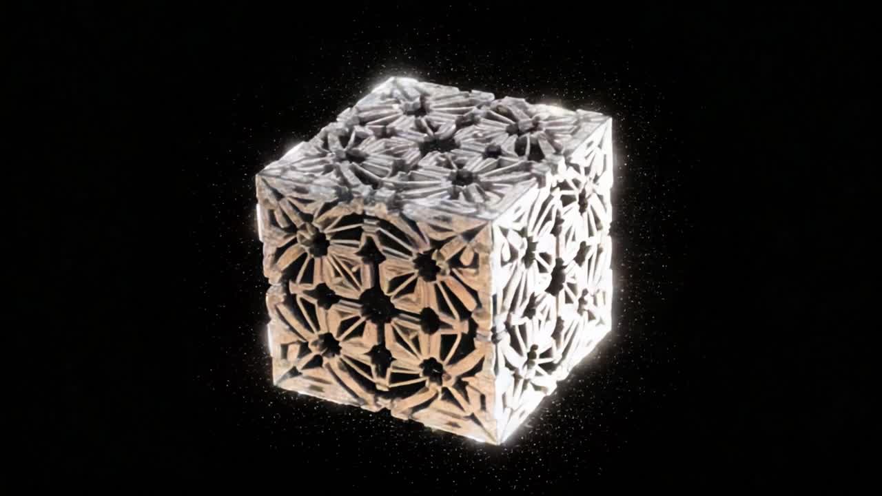 A Stunning Transformation of a Captivating Cube: From Sparkling Crystal to Elegant Wood, Showcasing the Beauty of Material Contrast in a Deep Black Background